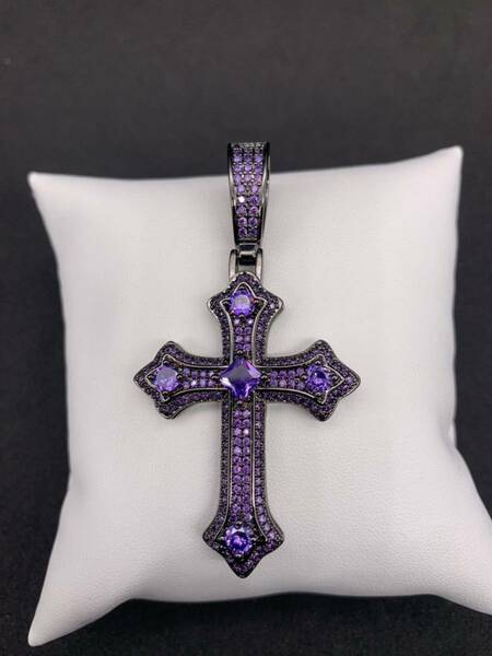 パープル 紫 ジルコニア 十字架 クロス ブリンブリン ネックレス ロザリオ