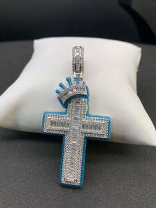 王冠 クラウン 十字架 ジルコニア ブルー クロス ブリンブリン ネックレス