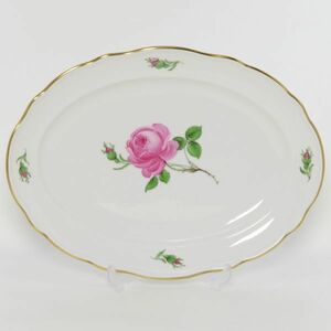 マイセン プレート■ピンクローズ ピンクのバラ オーバルプレート 30cm 大皿 洋食器 1枚 Meissen