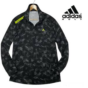 ★1円〜 美品 adidas GOLF アディダス ゴルフ 速乾ポリエステル 総柄 長袖ポロシャツ XOサイズ★