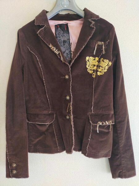 海外購入　Miss Me ベロア スカル ドクロ テーラード ジャケット jacket　背中も裏地もカッコいい ストレッチ素材