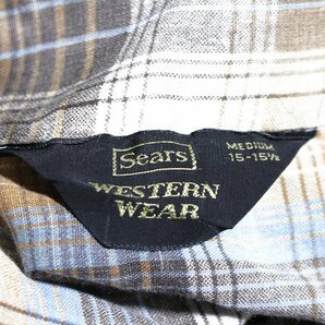 Sears シアーズ チェック 長袖ウエスタンシャツ Mの画像3