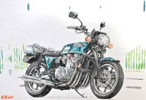 原画です。カワサキKZ1300　水彩画　バイクイラスト