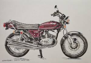 原画です。カワサキ750SSマッハ　H2B　水彩画　バイクイラスト