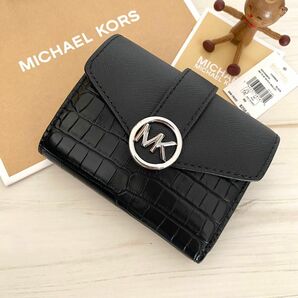 新作 MICHAEL KORS 折り財布 クロコ ブラック 折り財布