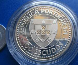ポルトガル★Portugal★100 Escudos 記念銀貨★1434-1987年★プルーフ★ASW = 15.2g★ホルダ入り