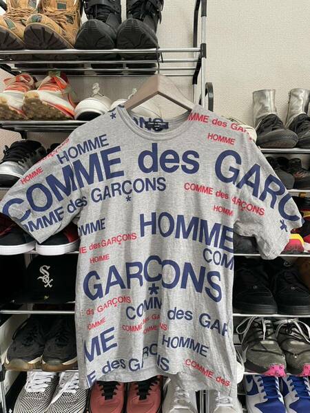 レア　00s Y2K コムデギャルソンオム　ロゴ総柄　アーカイブ　Tシャツ　グレー　comme des garons HOMME archive tee garcons