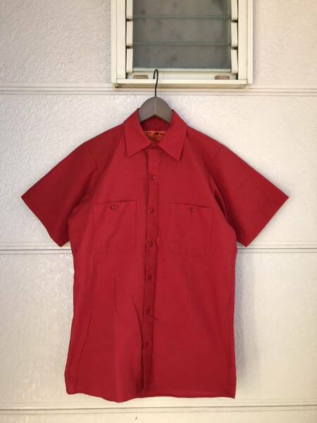 usa製 80s REDKAP 襟芯入り トップスナップボタン ワークシャツ レッド 赤 RED KAP 無地 WORK SHIRT レッドキャップ