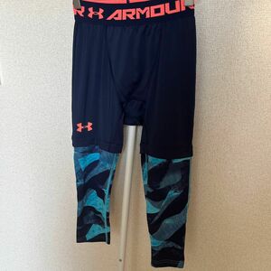 【中古品】UNDER ARMOUR アンダーアーマー　メンズスパッツ7分丈　ネイビー　SM コンプレッション　　ヒートギア