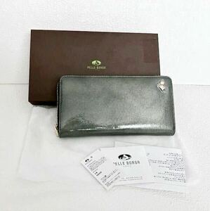 未使用 PELLE BORSA ペレボルサ 長財布 ラウンドジップ ラウンドファスナー エナメル グレー 容量大 