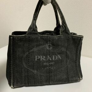 良品　PRADA プラダ カナパ ハンドバッグ デニム ブラック系 