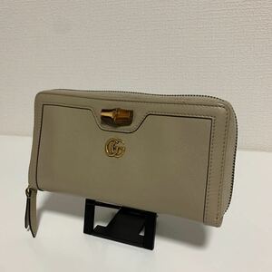 美品　GUCCI グッチ ラウンドファスナー ジッピーウォレット マーモント　ダイアナバンブー　長財布 