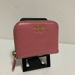 美品　PRADA プラダ コインケース 小銭入れ レザー 金ロゴ　エピ　ピンク　ミニ財布