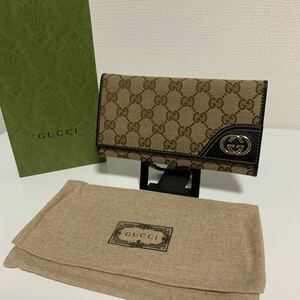 新品　未使用品　GUCCI 長財布 インターロッキング　GGロゴ　キャンバス ロングウォレット 長財布　三つ折り財布