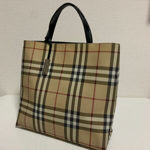 美品　BURBERRY バーバリー ノバチェック レザー ハンドバッグ トートバッグ ブラウン系　チャーム