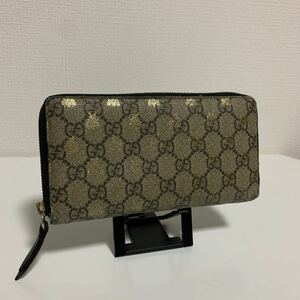 美品　GUCCI グッチ ビー　蜂　ラウンドファスナー ジッピーウォレット 長財布 pvcレザー