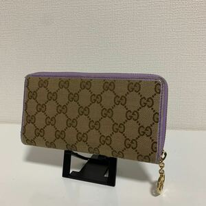 良品　GUCCI グッチ GGキャンバス ラウンドファスナー ジッピーウォレット 長財布 ハートチャーム　