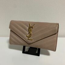 SAINT LAURENT サンローラン Vステッチ YSL 長財布 ピンク系_画像1