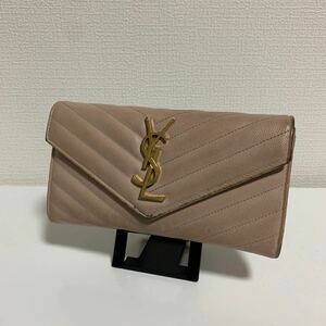 SAINT LAURENT サンローラン Vステッチ YSL 長財布 ピンク系