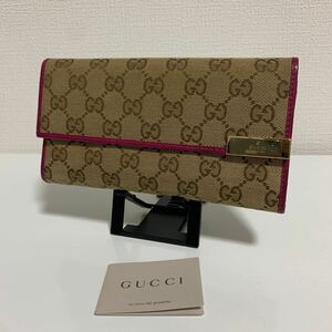 使用回数少　美品　GUCCI グッチ GGキャンバス 長財布　パープルブラウン　レザー ゴールド金具