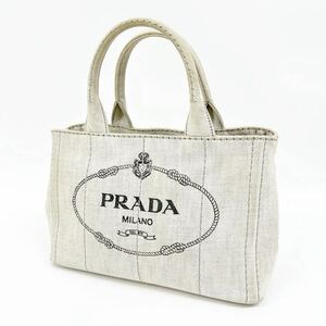 PRADA プラダ カナパ トート バッグ トートバッグ ハンドバッグ キャンバス デニム ビアンコ グレーホワイト ゴールド 三角ロゴ プレート