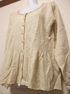 adz198*pour la frime new goods tag attaching with translation pa- ruby z attaching . plum cardigan feather weave ound-necked ivory L size 