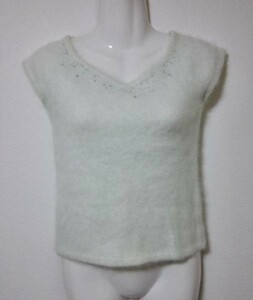 jjyk4-1018 ef-de ef-de knitted sweater tops short sleeves light green beads Stone Anne gola.9