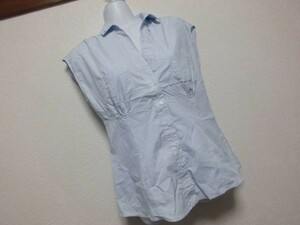 assk6-1042☆　■■ZARA BASIC■■　ノースリーブストライプシャツ　トップス　さわやか　水色　Mサイズ　綿混素材