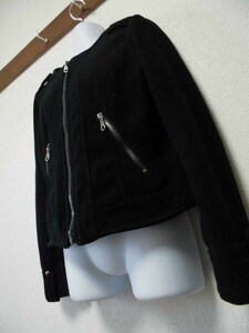 assk6-478☆ノーカラージャケットコート　アウター　ノーカラージップアップジャケット　上着　ブルゾン　ブラック　Lサイズ　バスト86-94
