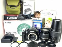 シャッター新同1,480回 キャノン Canon EOS Kiss X50 Wレンズ 動画撮影 極上美品 元箱付属品完備 SDカード付 すぐに撮影できます _画像1