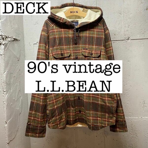 90s ヴィンテージ　L.L.BEAN ネルシャツ　パーカー　フーディー　筆記体 OS071