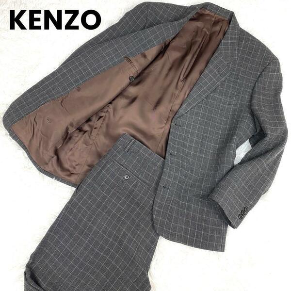 【イタリア製】KENZO チェック ウール セットアップ スーツ 2(M)総裏