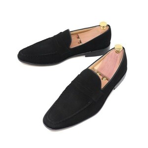 24cm men's hand made original leather suede Loafer slip-on shoes ma Kei made law Italian black black S300