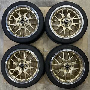 BBS RG-R 17インチ 7J +45 100-4H ゴールドダイヤカットRG793 205/45R17 タイヤホイール4本セット ミニ ハブリング付き コンパクトカー