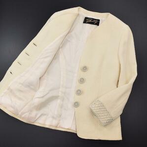 80s バブル期 イタリア製 ジェニー GENNY ORO By GIANNI VERSACE パール 装飾ボタン ウール カラーレスジャケット スカート セットアップ の画像3