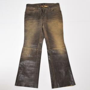 00s Y2K テットオム TETE HOMME 山羊革 ビンテージ レザーフレアパンツ ブーツカット L ブラウン系 2トーン グラデーション グランジ