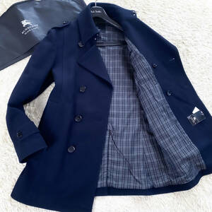 絶版極美品BURBERRY BLACKLABELナポレオンコートピュアカシミヤ入XL.LL～Lマリントレンチ ネイビー黒濃紺ブラレバーバリーブラックレーベル