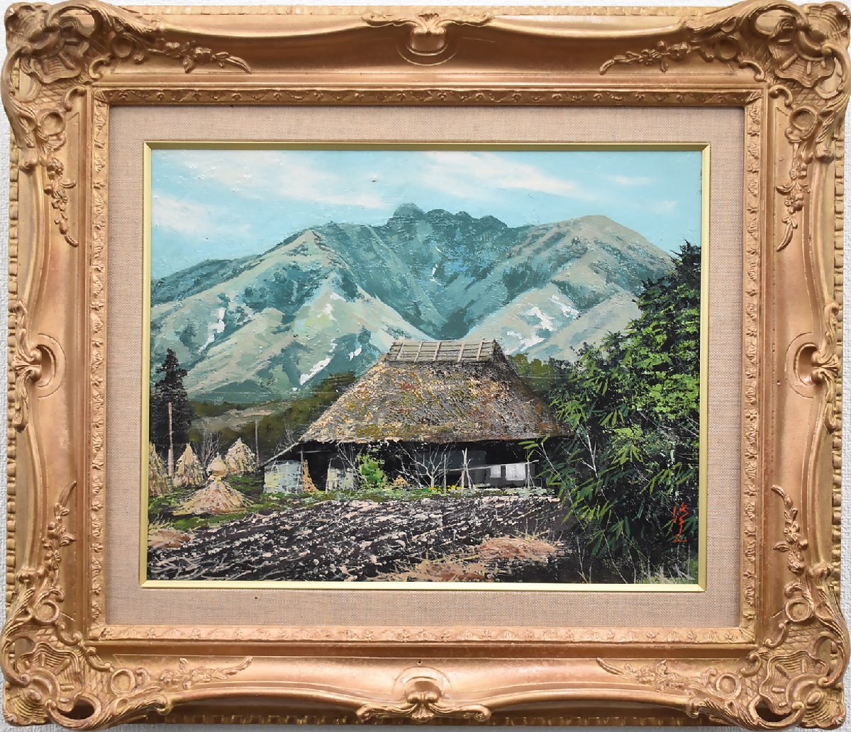 Shuichi Otomo No. 6 L'été à Oshino Un village au toit de chaume qui évoque la nostalgie de sa ville natale [53 ans d'expérience et de confiance - Galerie Seiko] G, Peinture, Peinture à l'huile, Nature, Peinture de paysage