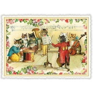 ミュージカルキャット コンサート ドイツ 製 ポストカード 猫 ラメ グリーティングカード 絵はがき ねこ 雑貨 小物