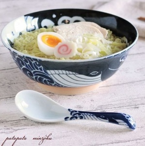 みのる陶器 白波くじら 6.8寸 ラーメンどんぶり くじら 20.7cm 軽量 丼 美濃焼 磁器 陶器 和食器 丼ぶり ボウル 茶碗 雑貨 鉢