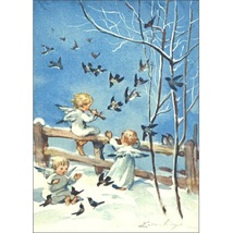 エリカ ・ フォン ・ ケーガー 音楽を奏でる3人の天使と小鳥たち ポストカード スイス 絵はがき 天使_画像1