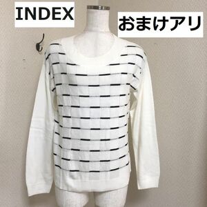 INDEX インデックス　レディース　春ニット　セーター　長袖　チェック　模様編み 白 おまけあり