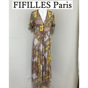 FIFILLES Paris　インポート　プリントワンピース　ロング　ストレッチジャージ　M