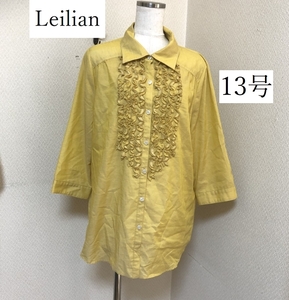 Leilian（レリアン）　レディース　シャツ　フリル　レギュラーカラー　長袖　マスタード 　13号　LL　大きいサイズ