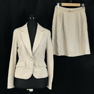 ef-de/ ef-de * spring summer suit / top and bottom setup [9/M/ beige ] knees height flair skirt / unlined in the back *BG539