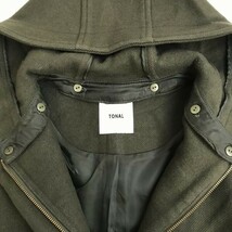 トーナル/TONAL★メルトンウール/ロングコート/フーディ【38/レディースM/カーキ/khaki】比翼仕立て/Coat/Jacket/Jumper◆pBH603_画像4