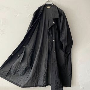  Vintage black turn-down collar coat car ka car ka nylon long coat snap-button black color thin oversize Lady's old clothes 4