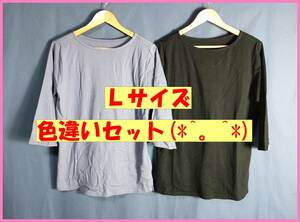 TSET‐１９６‐Ｌ☆夏☆新品☆送料込み☆即決☆ナチュラル系☆Tシャツ☆色違い☆２枚セット☆Ｌサイズ☆ブルーグレーと黒