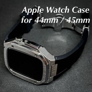 Apple Watchアップルウォッチ 44mm 45mm ステンレス カスタム シルバー ラバーバンド ブレス カバー ベルト ゴールデンコンセプト風の画像1