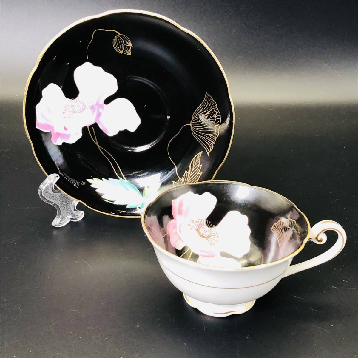 被占领的日本 手绘花卉金杯和茶碟 被占领的日本 第二次世界大战, 餐具, 西式餐具, 其他的